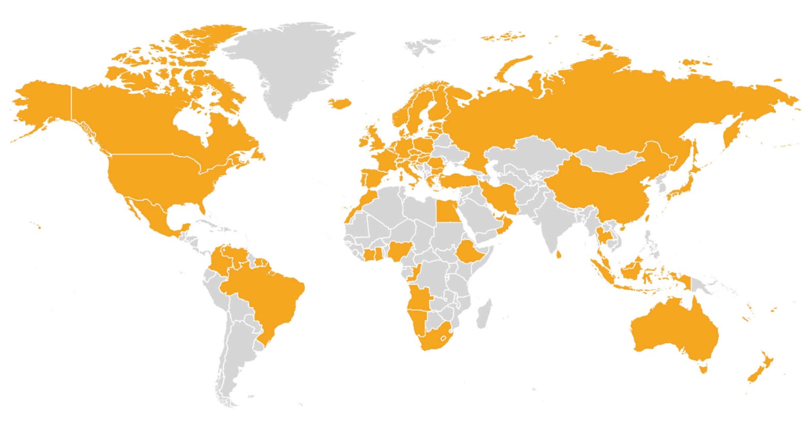 Map of countries Daniel Czarkowski has worked in, highlighted across six continents