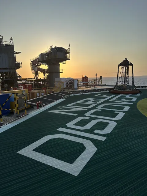 Noble Discoverer helideck at sunset